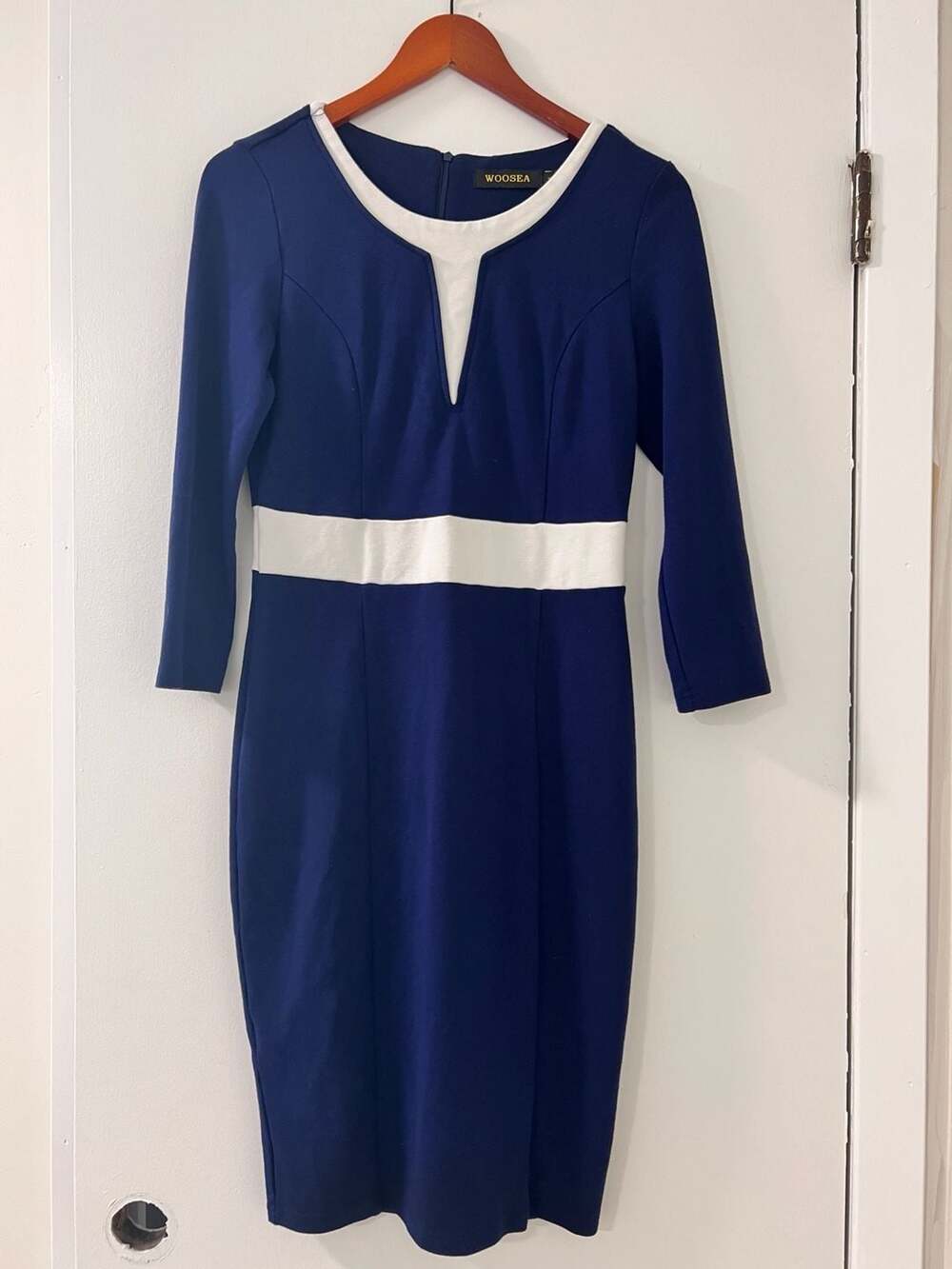 WOOSEA Women's 3/4 Sleeve Colorblock Bodycon Sheath Pencil Dress
